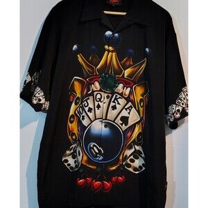 D Clothing Black Mens Casino Graphic Short Sleeve Button Down